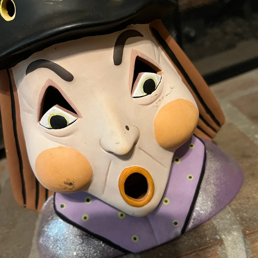 Vintage 10” Tall Witch Halloween Pottery Luminary - Picture 8 of 13